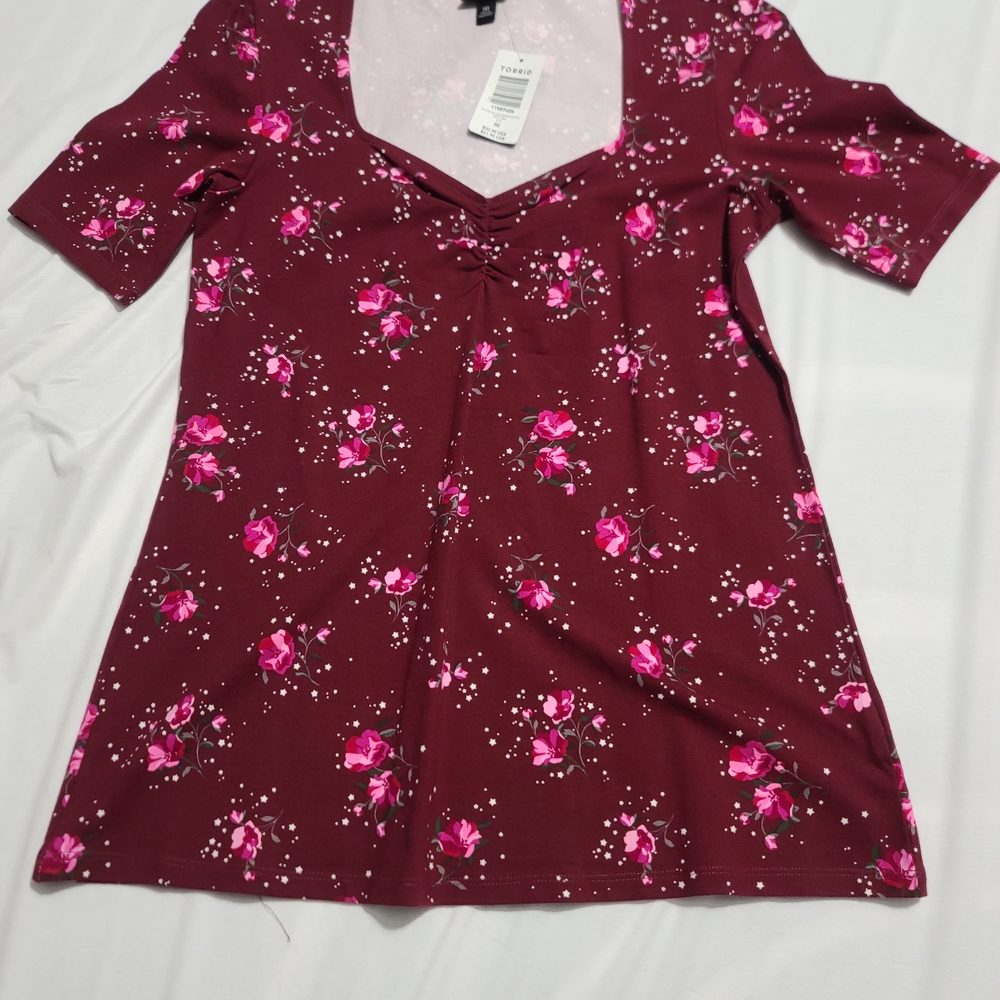 Torrid Burgundy Floral Blouse